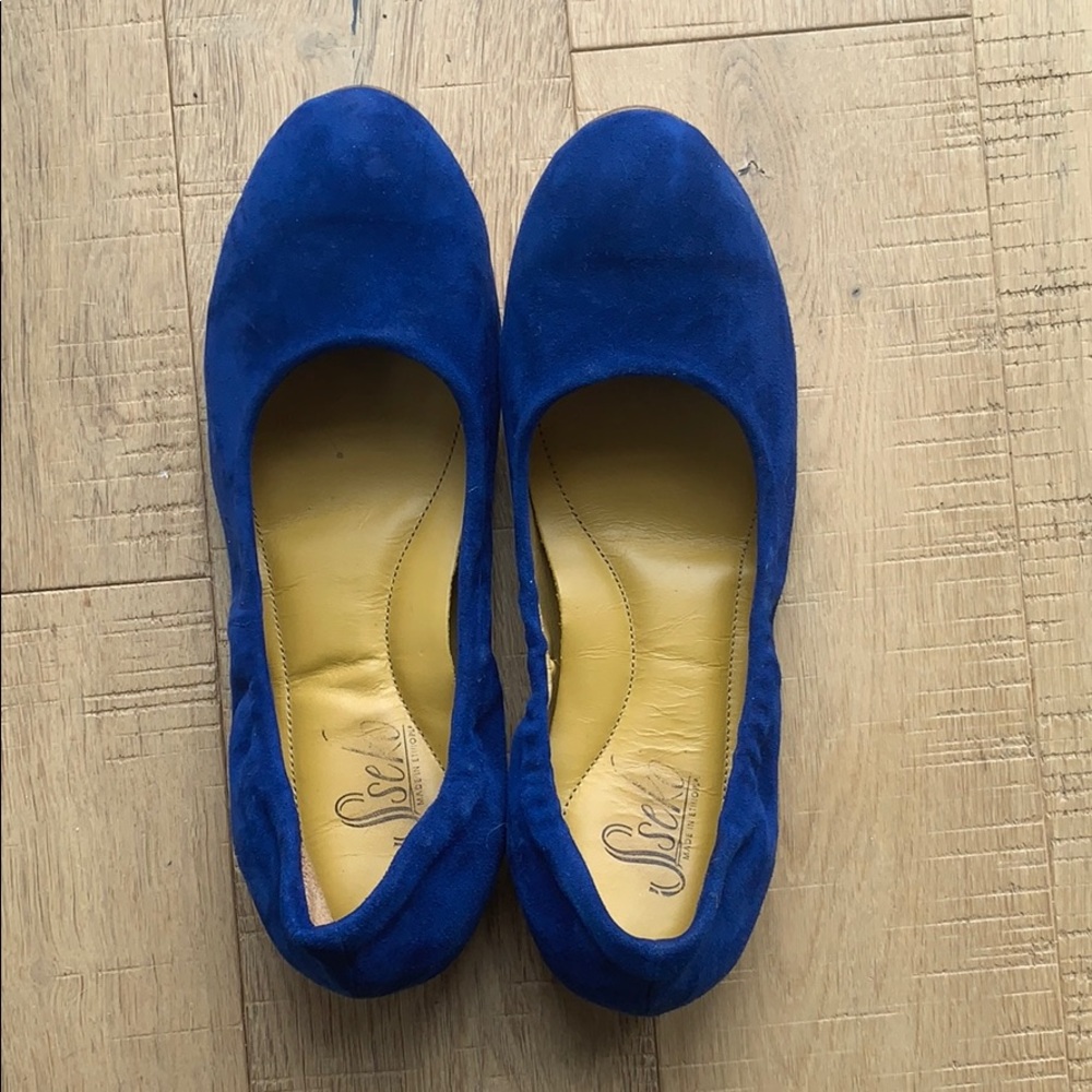 Blue suede flats by Sseko!